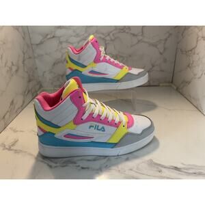 Fila Everge Shoes Womens Size 8 1/2 Multicolor Pink, Yellow Blue Hi Top Sneakers